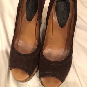 Brown suede Michael Kors wedge heels shoes size 8